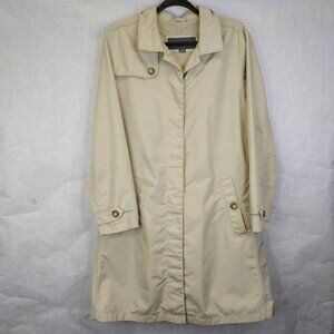 Eddie Bauer Trench Coat Women's L Beige Mid-Length Nylon Jacket Pockets Classic